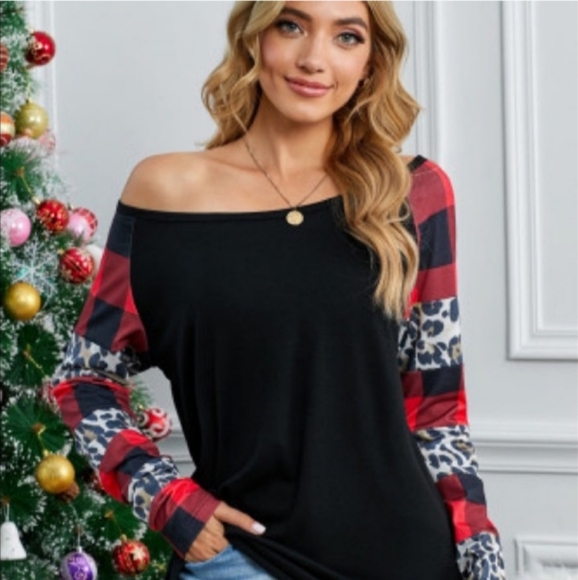 Buffalo Plaid & Leopard Print Top - Picture 2 of 5